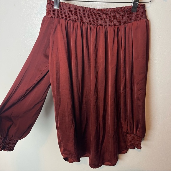 CAbi #3690 Foxy Off The Shoulder Smocked Rust Red Colored Blouse Size XS - Picture 3 of 5